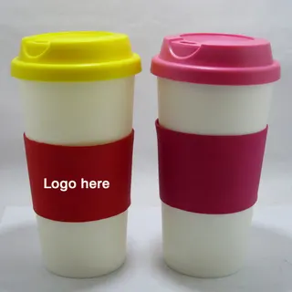 Plastic Coffee Cup - White/Pink/Yellow