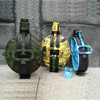 Round Collapsible Water Bottle - Green Camouflage
