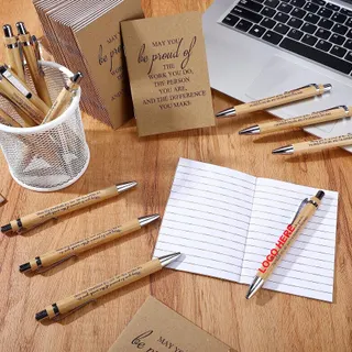 Retractable Bamboo Ballpoint Pen - Wood Brown/Silver