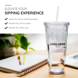 24 Oz. Colored Acrylic Tumblers w/Colored Lids & Straws - Clear/Ginger Yellow