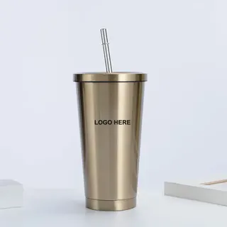 17 Oz. Stainless Steel Tumbler w/Straw - Silver