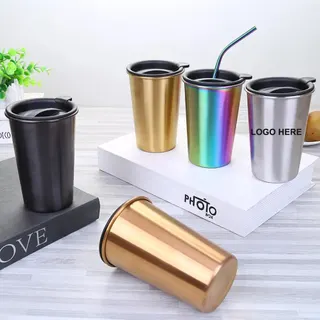 Stainless Steel Tumblers w/Straw - Black