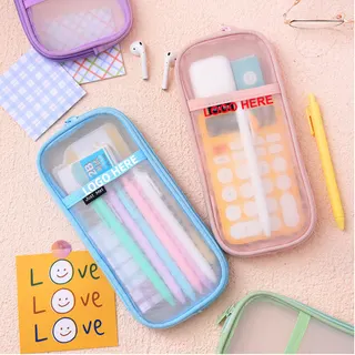 Zippered Mesh Pencil Case - Purple