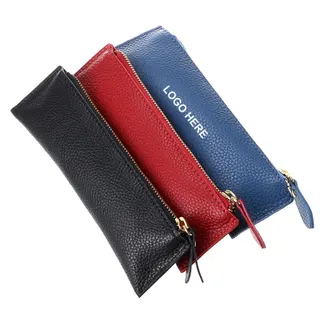 Zippered PU Leather Pencil Case - Black