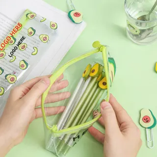 Printed PVC Pencil Bag - Clear/Green