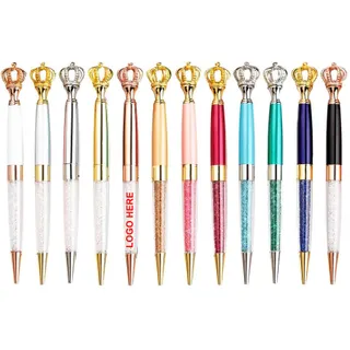 Fancy Crystal Crown Ballpoint Pens - White/Rose Gold