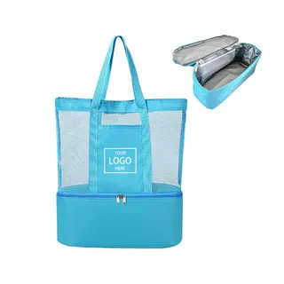 2-in-1 Waterproof Mesh Beach Bag w/Cooler Compartment