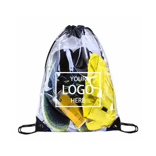 PVC Clear Drawstring Backpack - Clear/Black