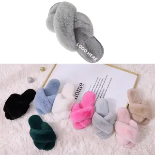 Cross Band Fuzzy Winter Slipper