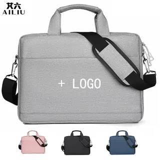 Dual-Zipper Laptop Bag with Trolley Strap - Black