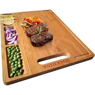 Organic Bamboo Cutting Board w/3 Built-In Compartments